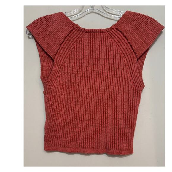 Free People Demi Sweater Top In Coral Spice Size Small Cropped Top NEW - Picture 3 of 5
